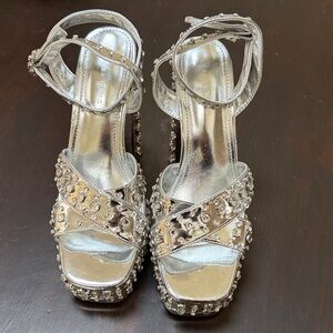 Silver Embellished Women's Heels